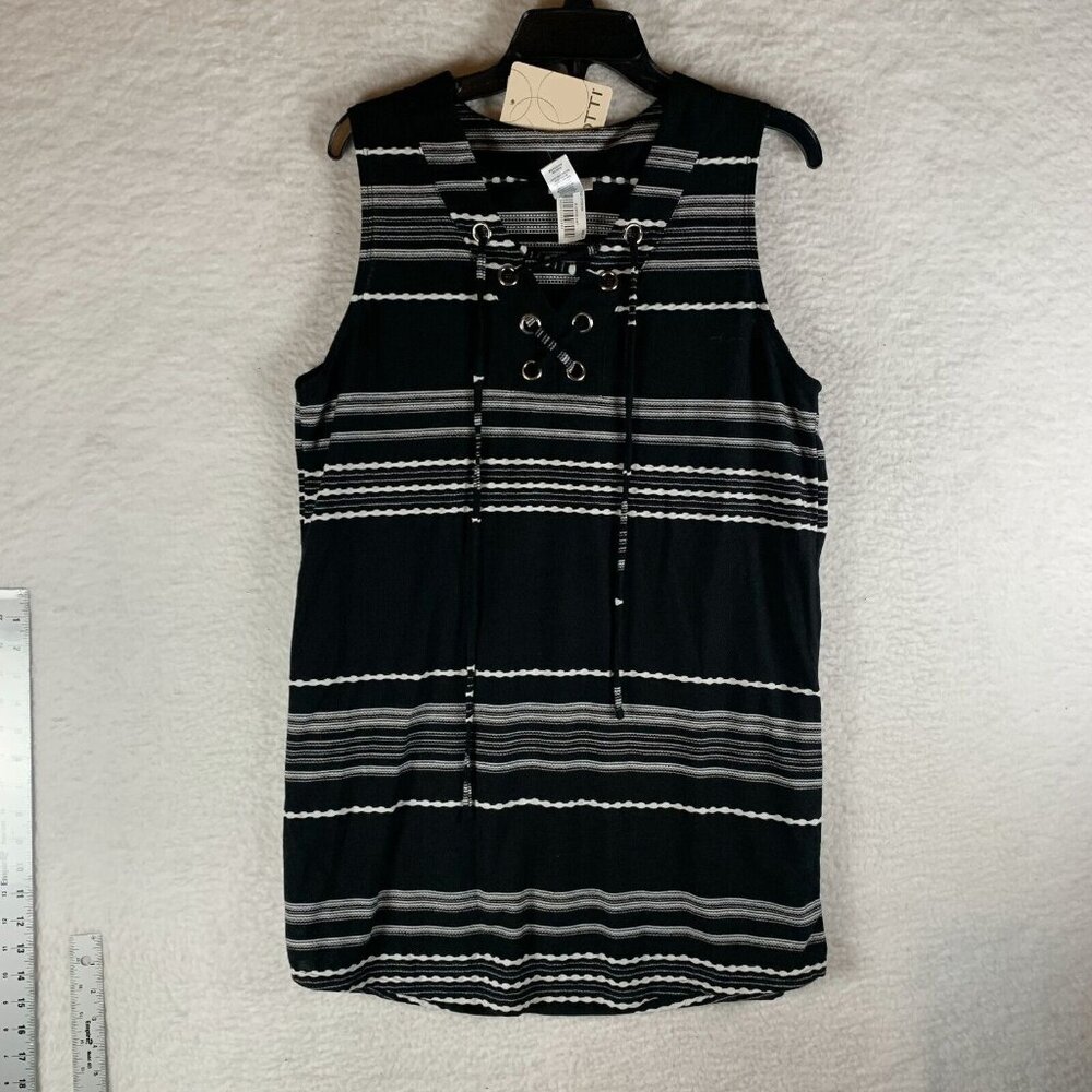 Dotti Tunic Swim Cover-Up Women's Medium Black White Striped Lace-Up S9511
